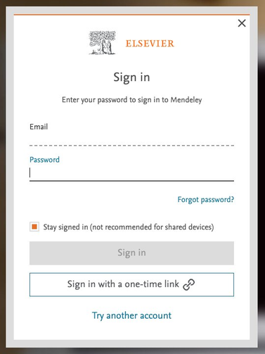 screenshot of sign in page